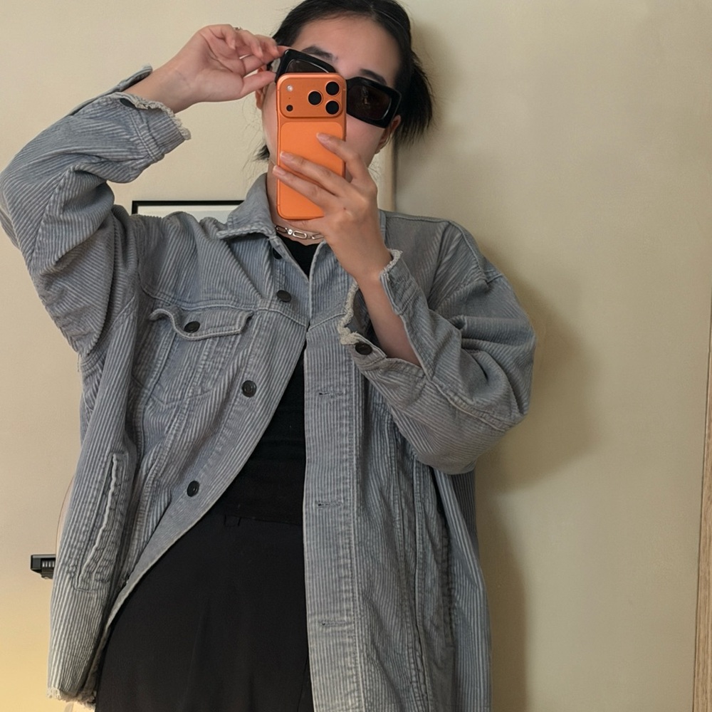 Zara Gray Striped Jean Jacket